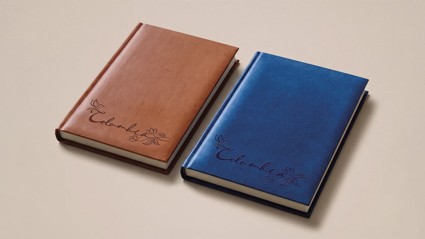 Agendas permanentes empresariales personalizadas en color café y azul, con acabado elegante y espacio para logo