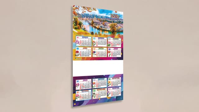 Calendario mural Tercio personalizado, disponible en dos motivos y con amplio espacio publicitario para la marca